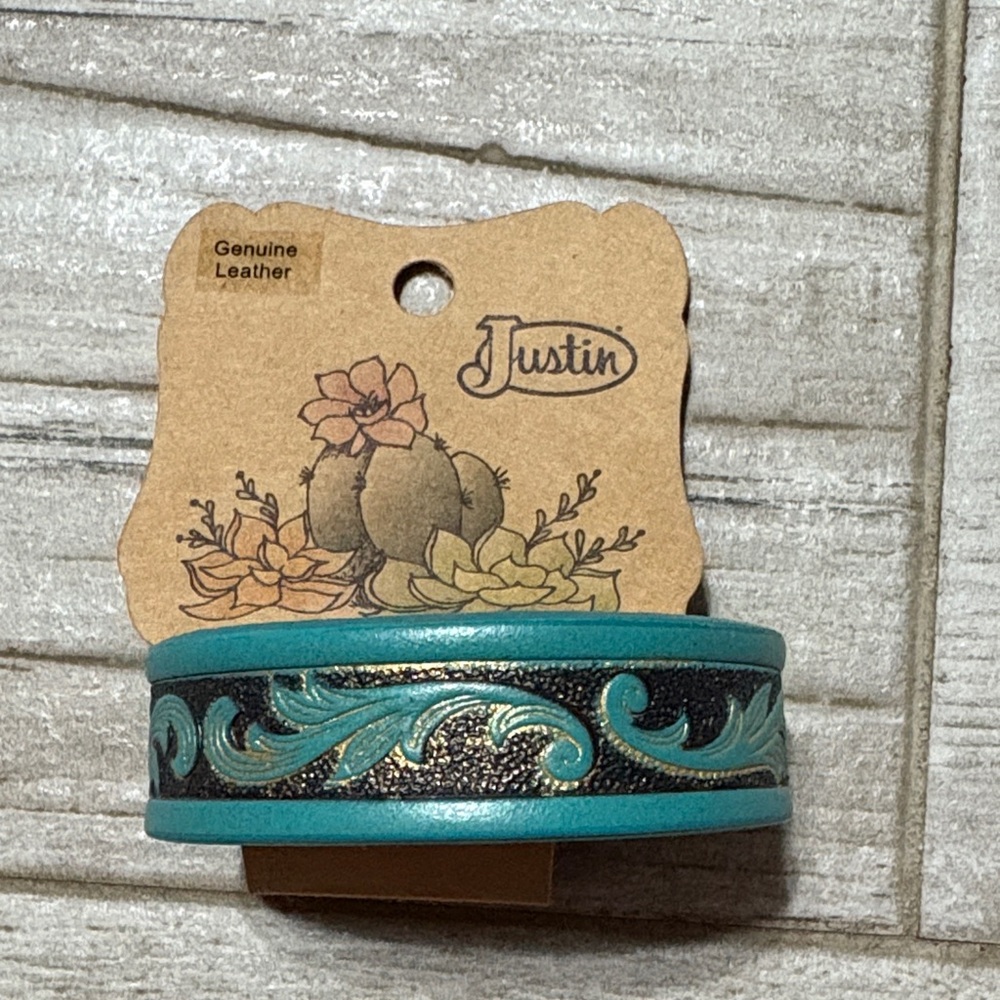 Justin Boots Turquoise and Black Leather Bracelet